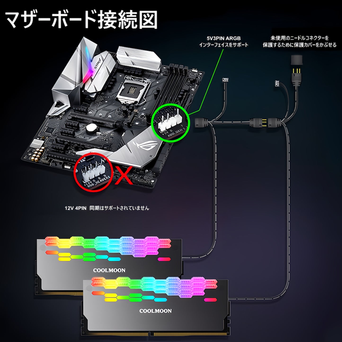 COOLMOON メモリ ヒートシンク LED ARGB 5v 3pin RAM 冷却 ダイヤモンドカット 2個入りセット(ホワイト)