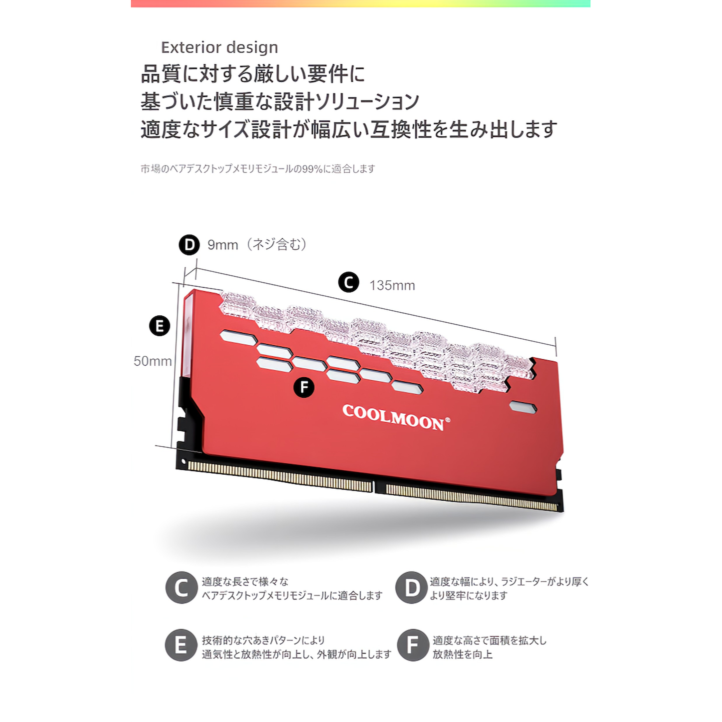 COOLMOON メモリ ヒートシンク LED ARGB 5v 3pin RAM 冷却 ダイヤモンドカット 2個入りセット (ブラック)