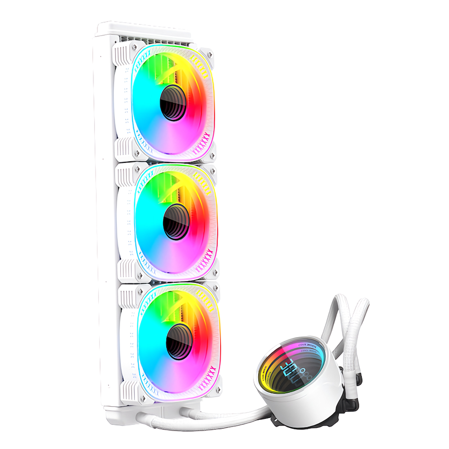 COOLMOON 簡易水冷クーラー 360mm 温度表示機能付き インフィニティ―ミラー CPUクーラー LED ARGB 5v 3pin LGA1700/1200/115X AMD:AM4ソケットに対応 4pin PWM ファン制御(ホワイト)