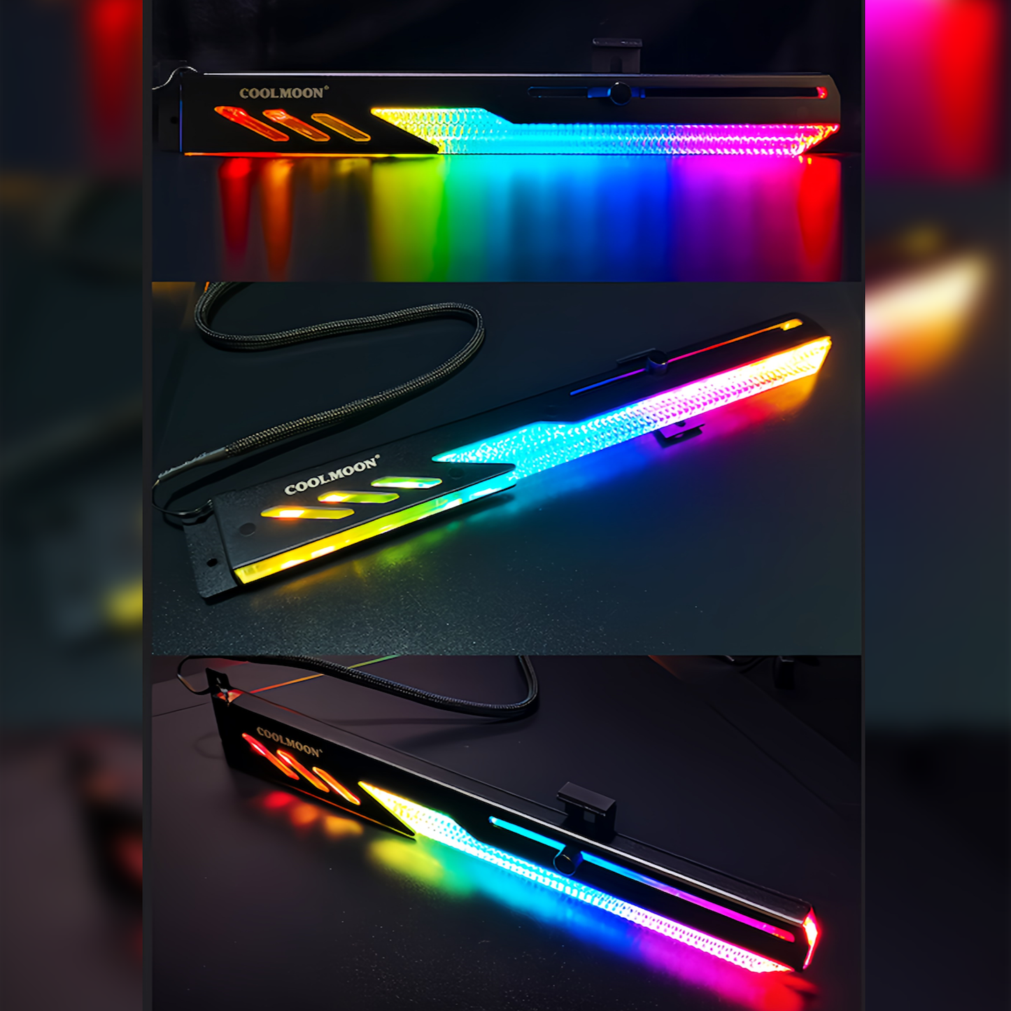 COOLMOON グラフィックボードブラケット GPU ホルダー LED ARGB 5v 3pin 28cm 支え 垂れ防止 脱落防止 (ブラック)