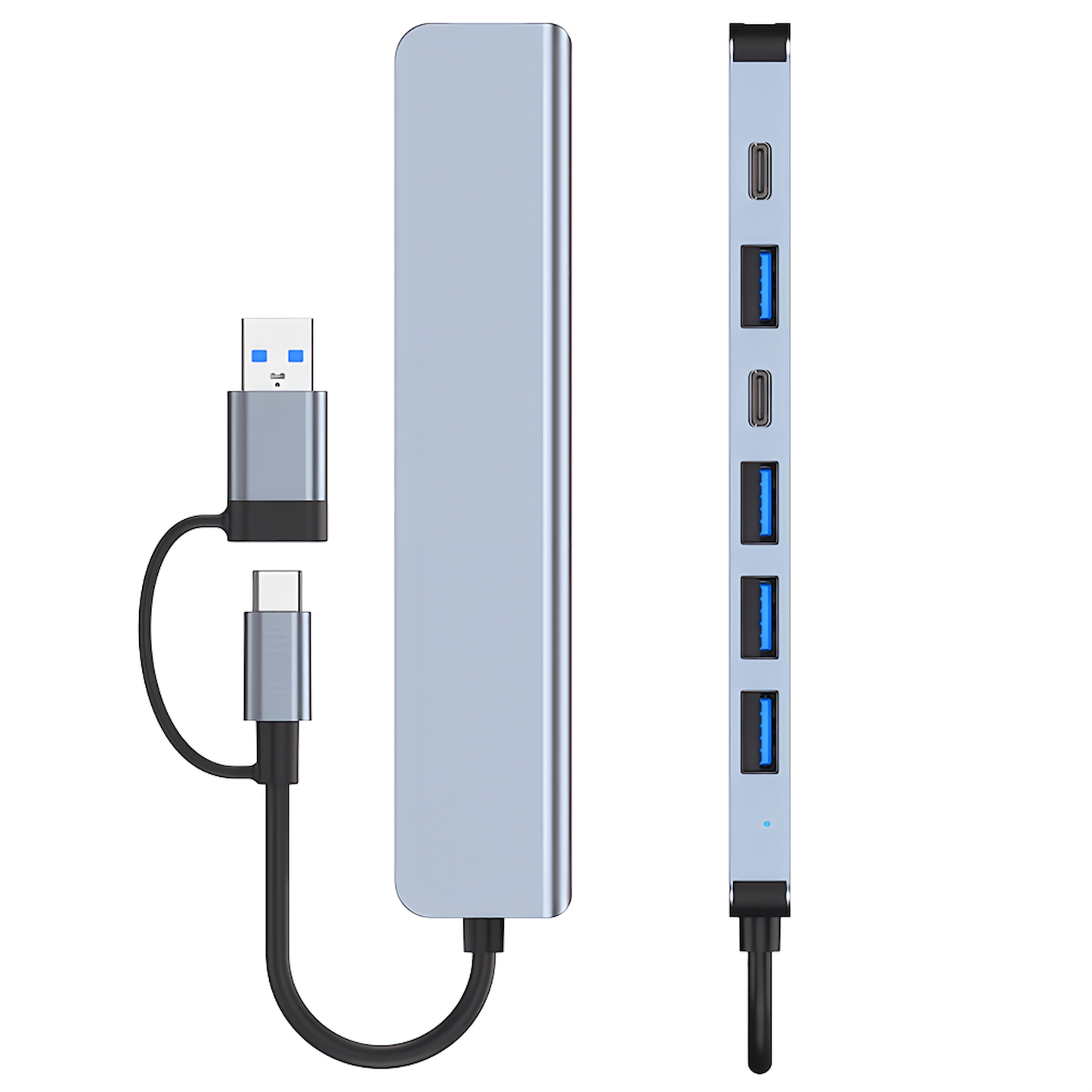 Type-C USB Hub 7 Port USB Type C Adapter USB 3.0 x 1/USB 2.0 x 4/Type-C x 2/PD Fast Charging Port 7in1 Conversion Adapter Type C Compatible with Macbook Pro/Mac Air/ChromeBook/Surface laptop/Android