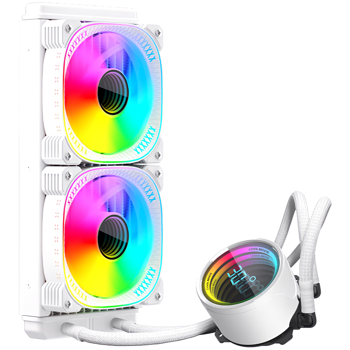 COOLMOON 簡易水冷クーラー 240mm 温度表示機能付き インフィニティ―ミラー CPUクーラー LED ARGB 5v 3pin LGA1700/1200/115X AMD:AM4ソケットに対応 4pin PWM ファン制御(ホワイト)