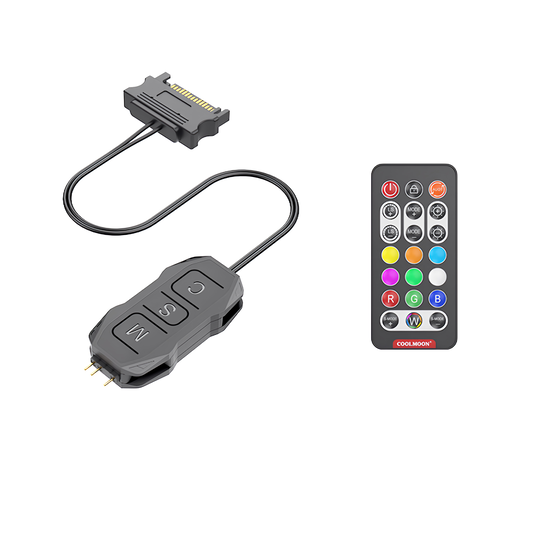 COOLMOON ARGBコントローラー LED操作 LED遠隔操作5v 3pin リモコン付き LEDモード切替 LED速度切替 SATA電源 黒 ブラック