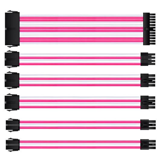 2色スリーブケーブル 延長ケーブル 30cm 24pin 8pin(6+2pin×2、4+4pin×1) 6pin×2 マザーボード グラフィックボード 電源ユニット ケーブルコーム付き (ピンク/ホワイト)
