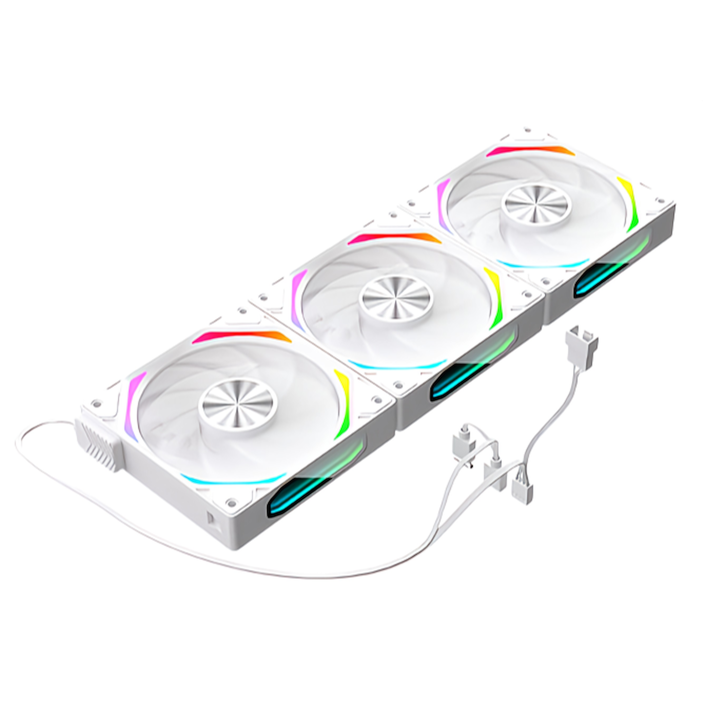 COOLMOON PCケースファン3枚セット 連結可能 フィン非発光 120mm 4pin PWM LED ARGB 5v 3pin 色変更可能 ファン回転速度変更可能 連結ケーブルレス インフィニティ―ミラー(ホワイト)