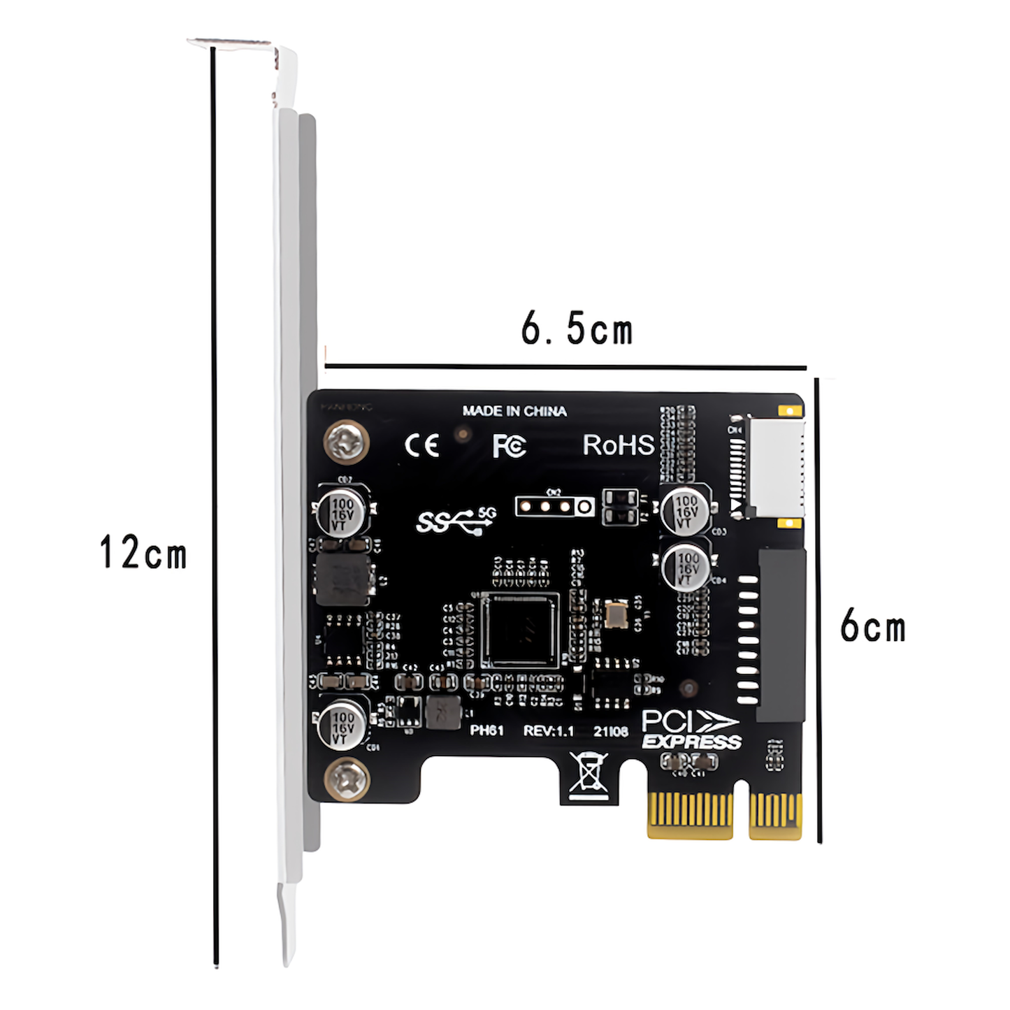 PCIE ×1 増設カード USB3.0 USB19pin USB20pin Type-E→C
