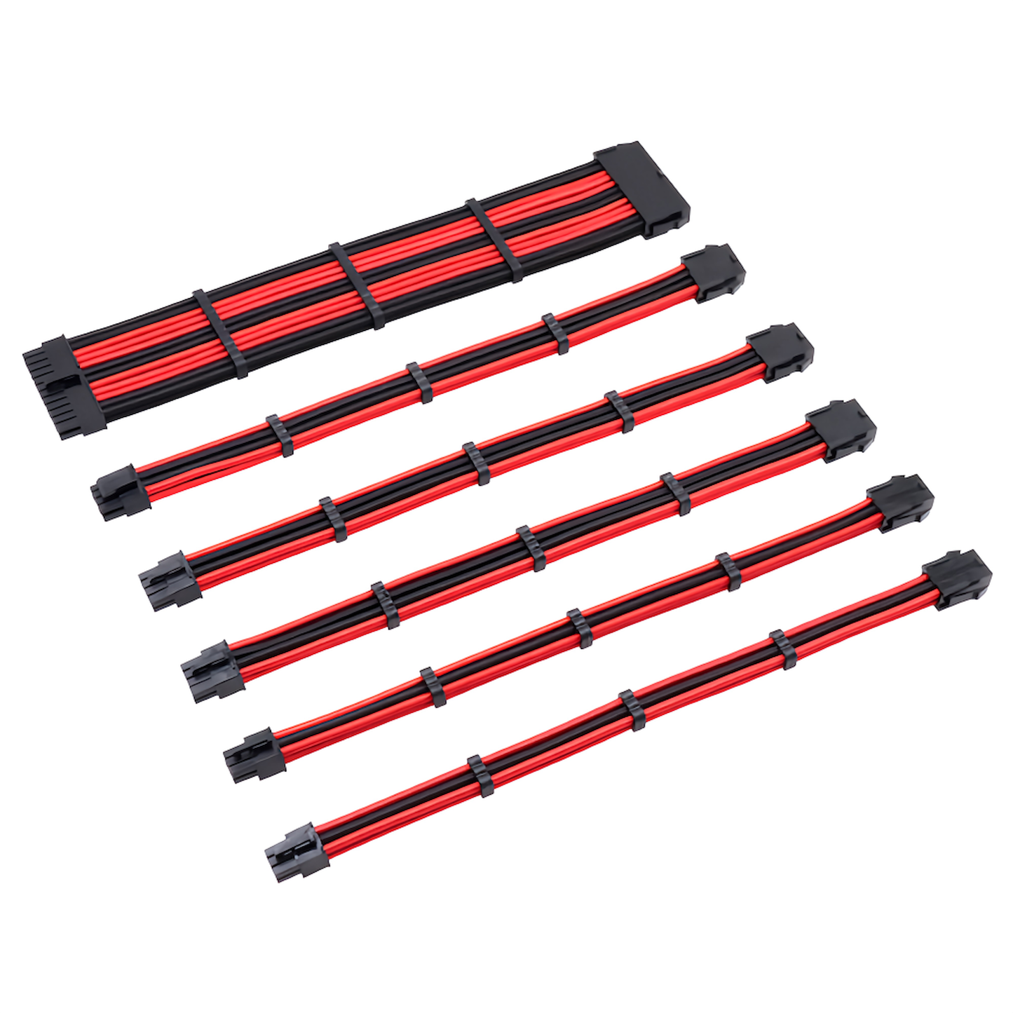2-color sleeved cable extension cable 30cm 24pin 8pin (6+2pin x 2, 4+4pin x 1) 6pin x 2 Motherboard Graphics board Power supply unit Cable comb included
