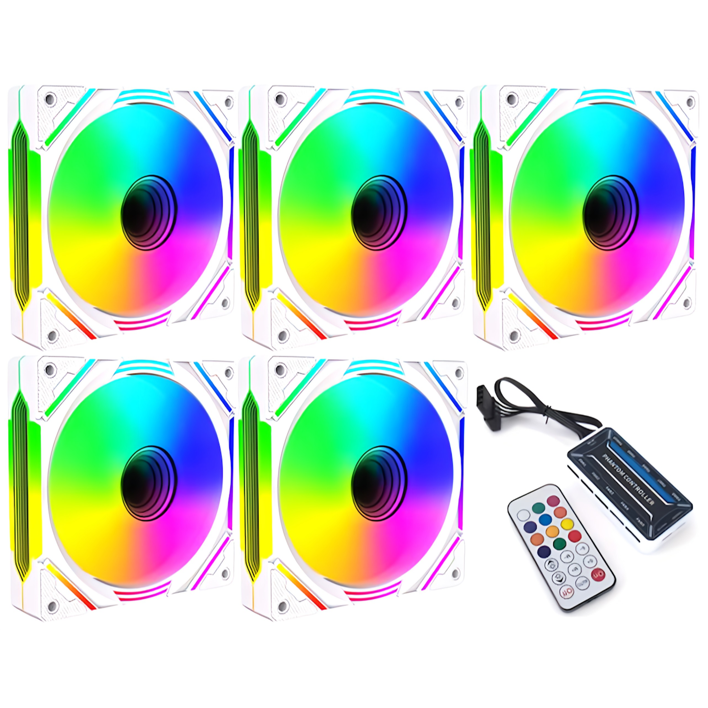PC机箱风扇 120mm LED ARGB 6pin 颜色可变 风扇转速可变 无限镜 (风扇控制器 + 5 件套)