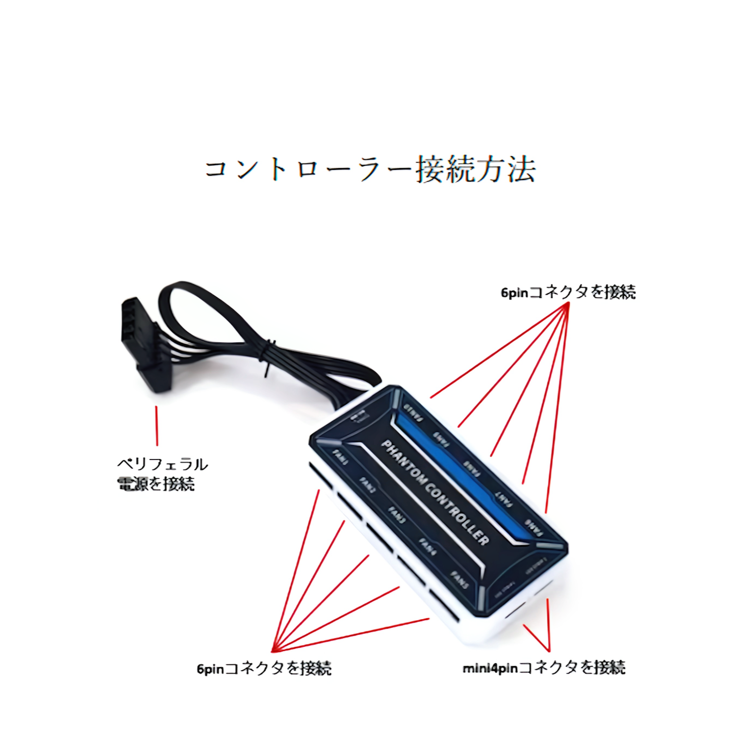 LED ARGB 6pin ファンハブ コントローラー リモコン 色変更可能 ファン回転速度変更可能 (ファンコントローラー)