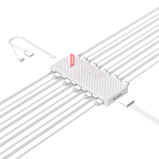 COOLMOON 20ポート ファンハブ コントローラー ARGB 5V 3PIN 10ポート/12V 4pin10ポート  マザーボード制御対応 ファン回転速度制御対応(ホワイト)
