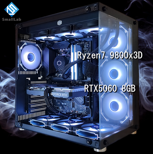 AMD Ryzen7 9800x3D / RTX5060 8GB ガラス2面ATX ゲーミングPC  簡易水冷 360mm ブラック 黒