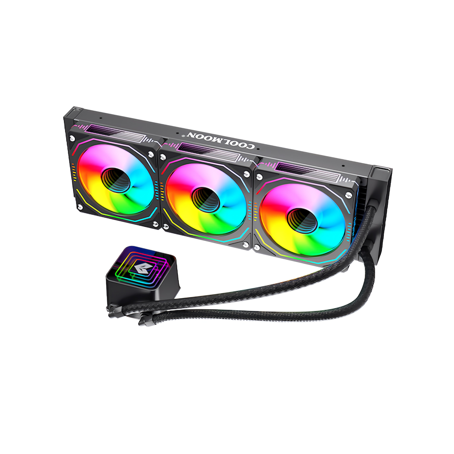 COOLMOON AOSOR 簡易水冷クーラー 360mm インフィニティ―ミラー CPUクーラー LED ARGB 5v 3pin LGA1700/1200/115X AMD:AM5/AM4ソケットに対応 4pin PWM ファン制御 (ブラック)