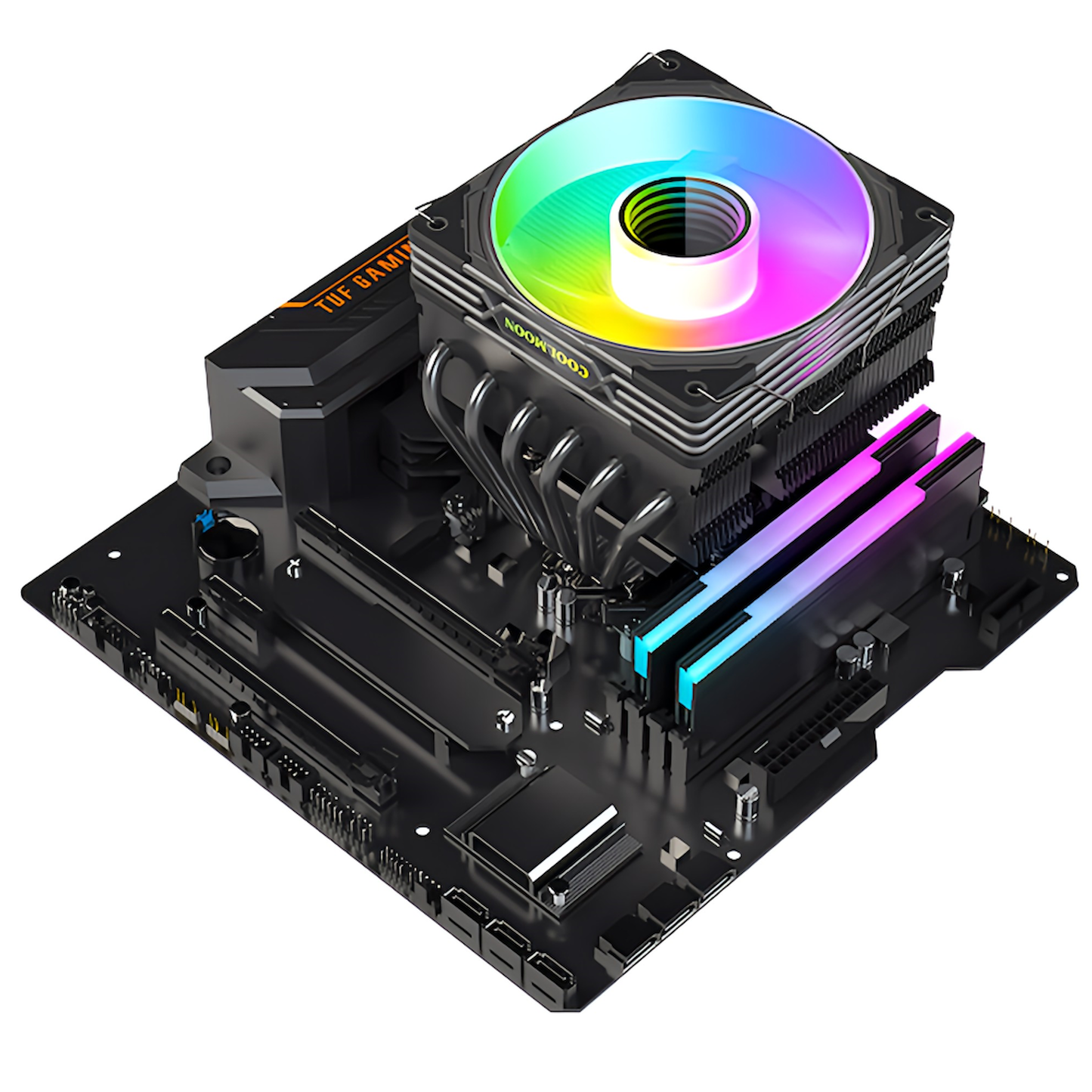 COOLMOON CPUクーラートップフロー空冷クーラー 120mm LED ARGB 5v 3pin LGA1700/1200/115X AMD:AM5/AM4ソケットに対応 4pin PWM ファン制御 (ブラック)