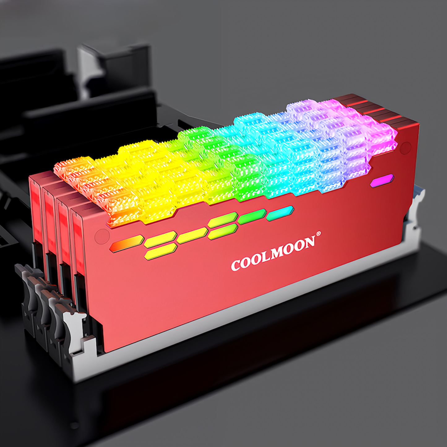 COOLMOON メモリ ヒートシンク LED ARGB 5v 3pin RAM 冷却 ダイヤモンドカット 2個入りセット (レッド)