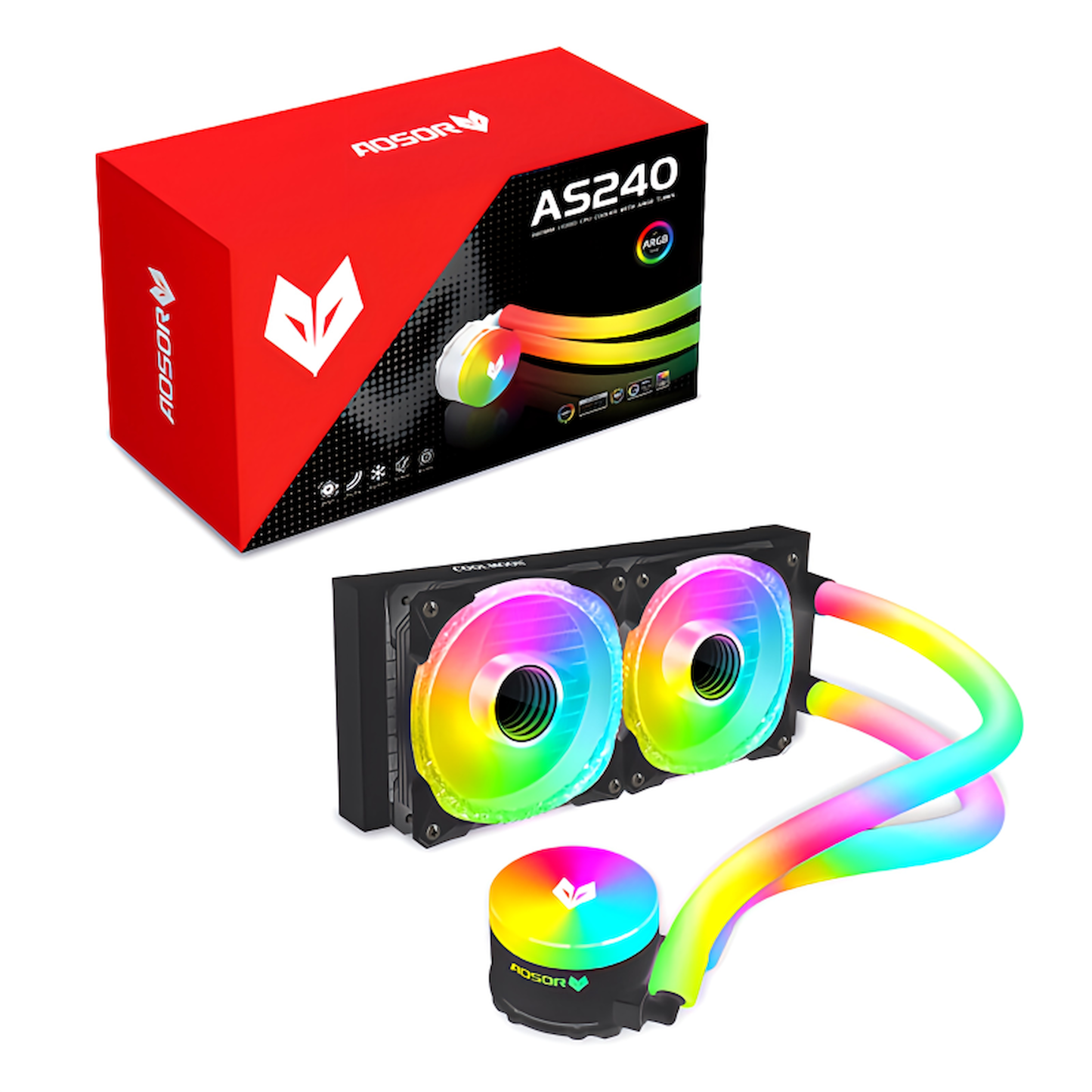 COOLMOON ホースLED 簡易水冷クーラー 240 mm CPUクーラー LED ARGB 5v 3pin LGA1700/1200/115X AMD:AM4ソケットに対応 4pin PWM ファン制御 (ブラック)