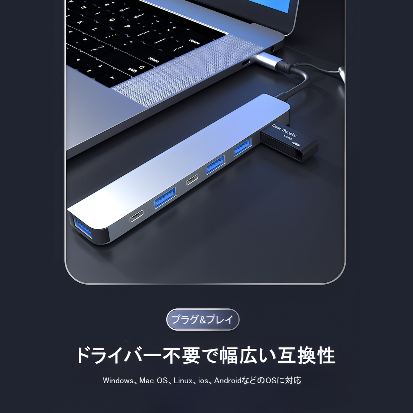 Type-C USB Hub 7 Port USB Type C Adapter USB 3.0 x 1/USB 2.0 x 4/Type-C x 2/PD Fast Charging Port 7in1 Conversion Adapter Type C Compatible with Macbook Pro/Mac Air/ChromeBook/Surface laptop/Android