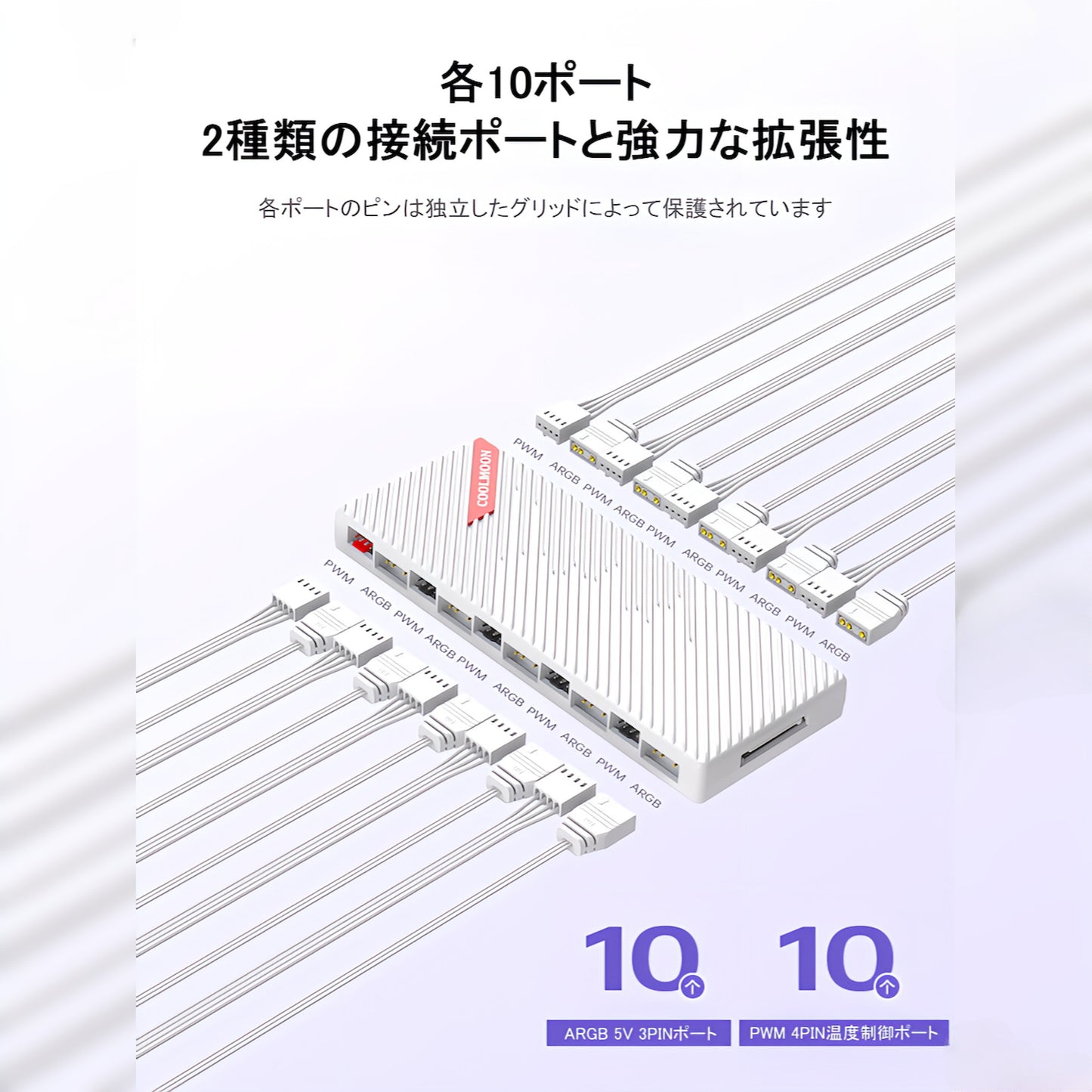 COOLMOON 20ポート ファンハブ コントローラー ARGB 5V 3PIN 10ポート/12V 4pin10ポート マザーボード制御対応 ファン回転速度制御対応