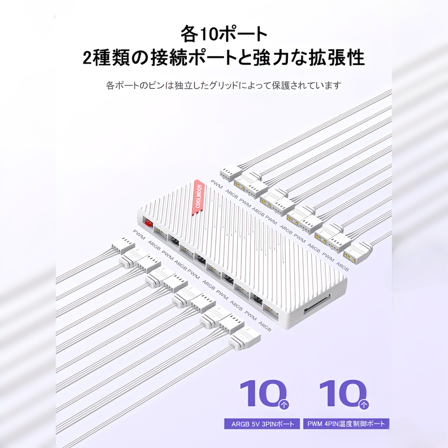 COOLMOON 20ポート ファンハブ コントローラー ARGB 5V 3PIN 10ポート/12V 4pin10ポート マザーボード制御対応 ファン回転速度制御対応