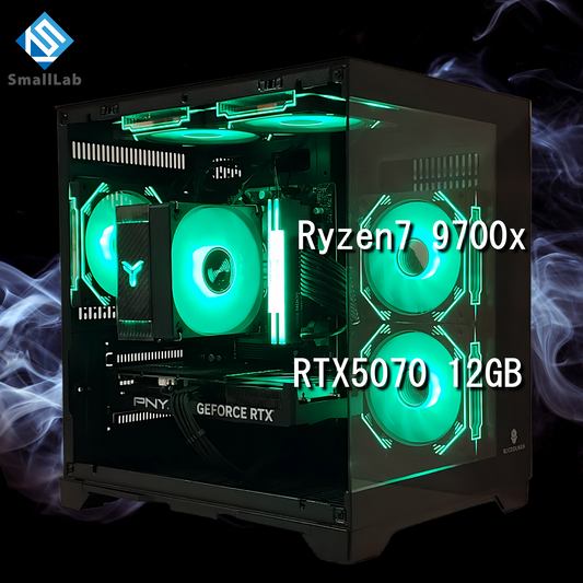 AMD Ryzen7 9700x / RTX5070 12GB ガラスコンパクト ゲーミングPC  ブラック 黒
