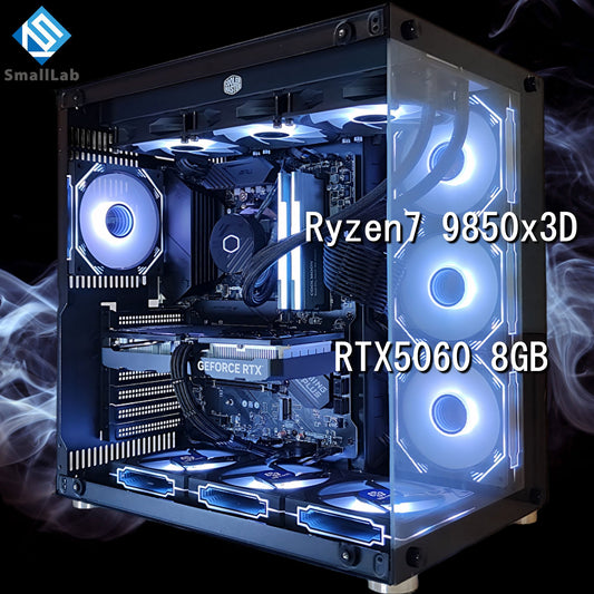 AMD Ryzen7 9850x3D ／ RTX5060 8GB ガラス2面ATX ゲーミングPC Windows11 Home 簡易水冷 360mm ブラック 黒