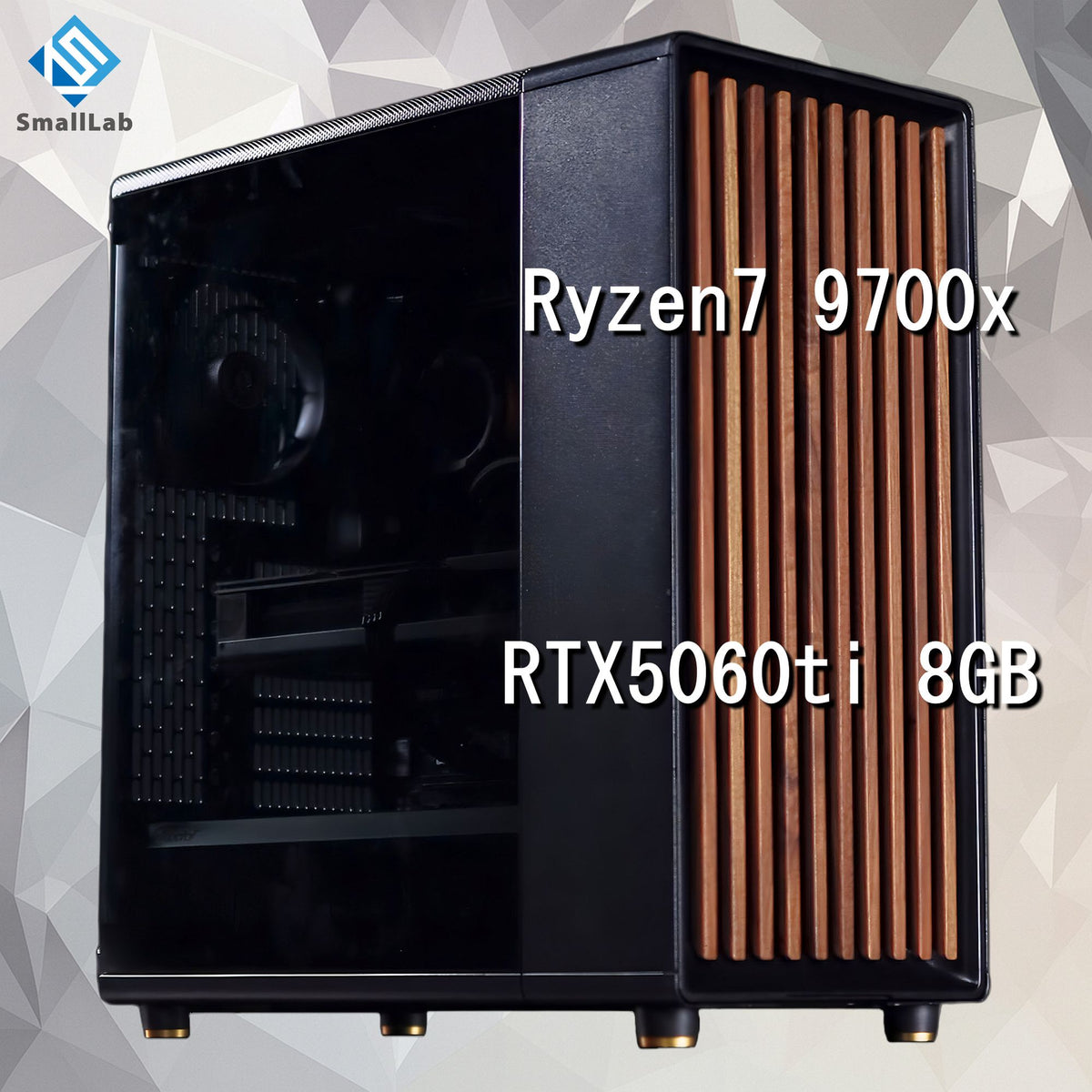AMD Ryzen7 9700x ／ RTX5060ti 8GB ウッドデザイン ゲーミングPC Windows11 Home 簡易水冷 240mm ブラック 黒
