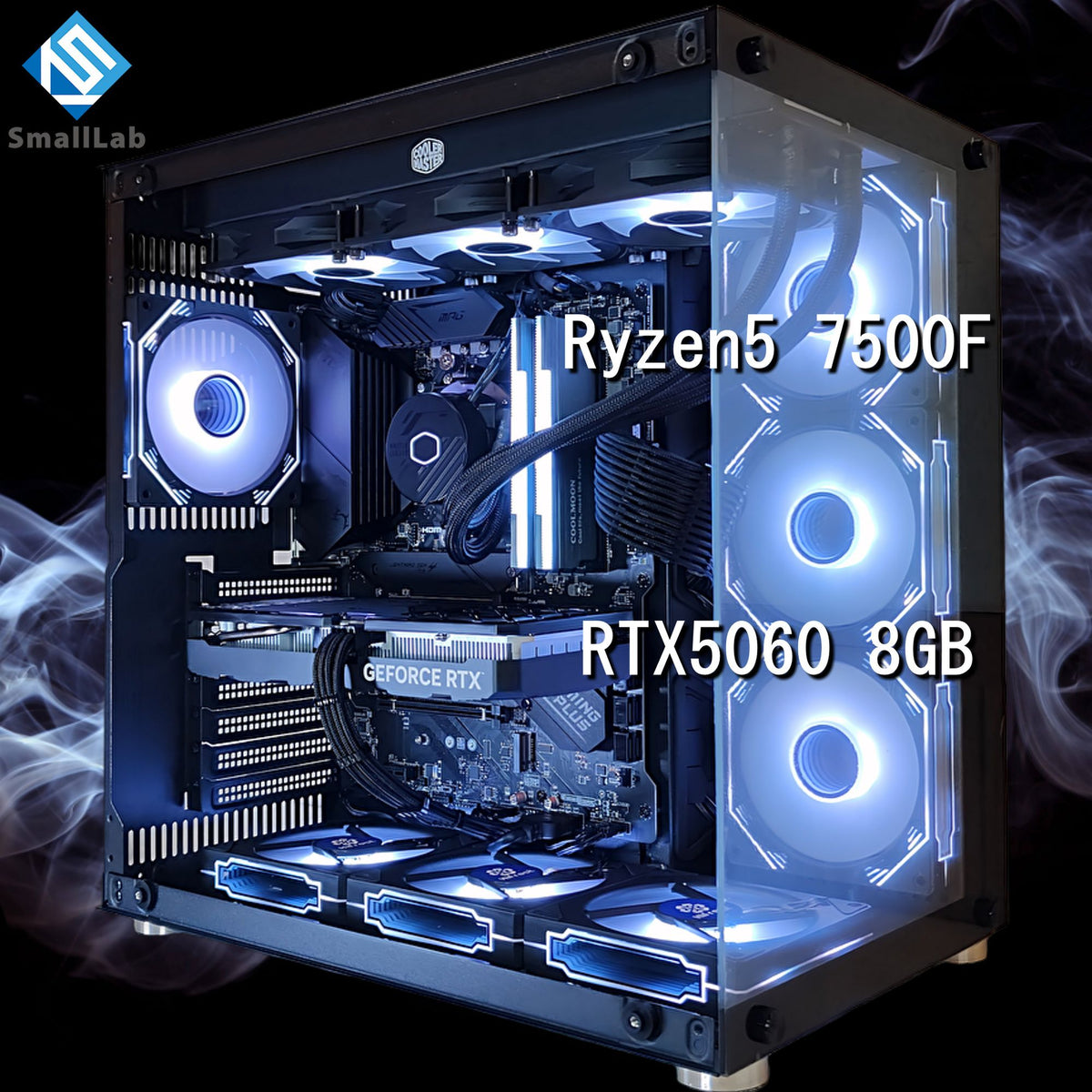 AMD Ryzen5 7500F ／ RTX5060 8GB ガラス2面ATX ゲーミングPC Windows11 Home 簡易水冷 360mm ブラック 黒
