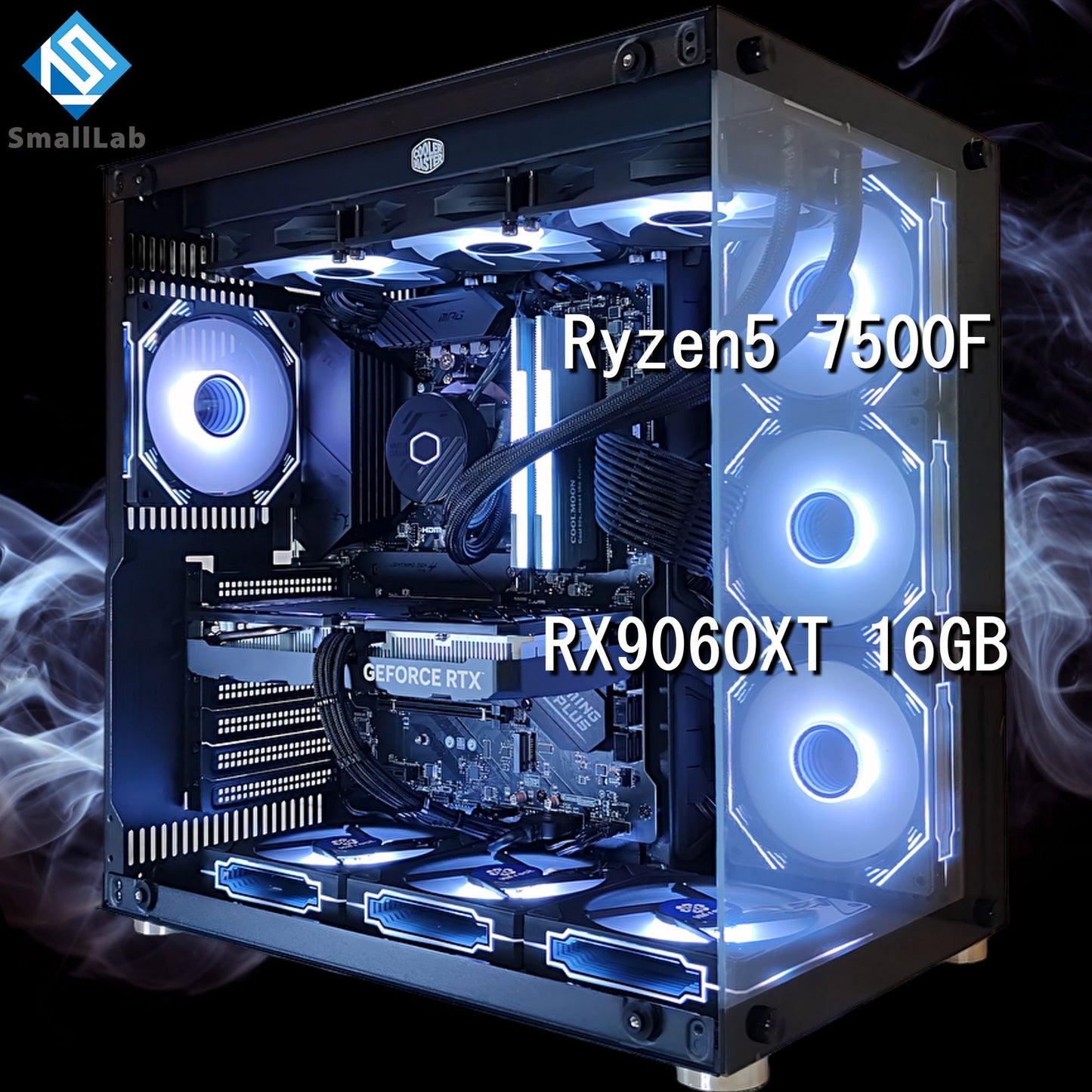 AMD Ryzen5 7500F ／ RX9060XT 16GB ガラス2面ATX ゲーミングPC Windows11 Home 簡易水冷 360mm ブラック 黒