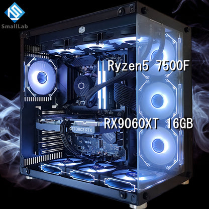AMD Ryzen5 7500F ／ RX9060XT 16GB ガラス2面ATX ゲーミングPC Windows11 Home 簡易水冷 360mm ブラック 黒
