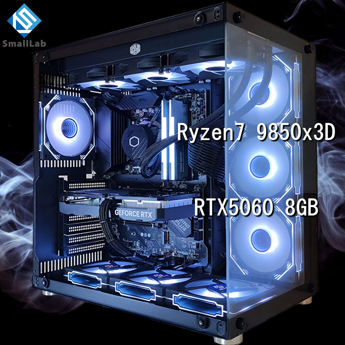 AMD Ryzen7 9850x3D ／ RTX5060 8GB ガラス2面ATX ゲーミングPC Windows11 Home 簡易水冷 360mm ブラック 黒