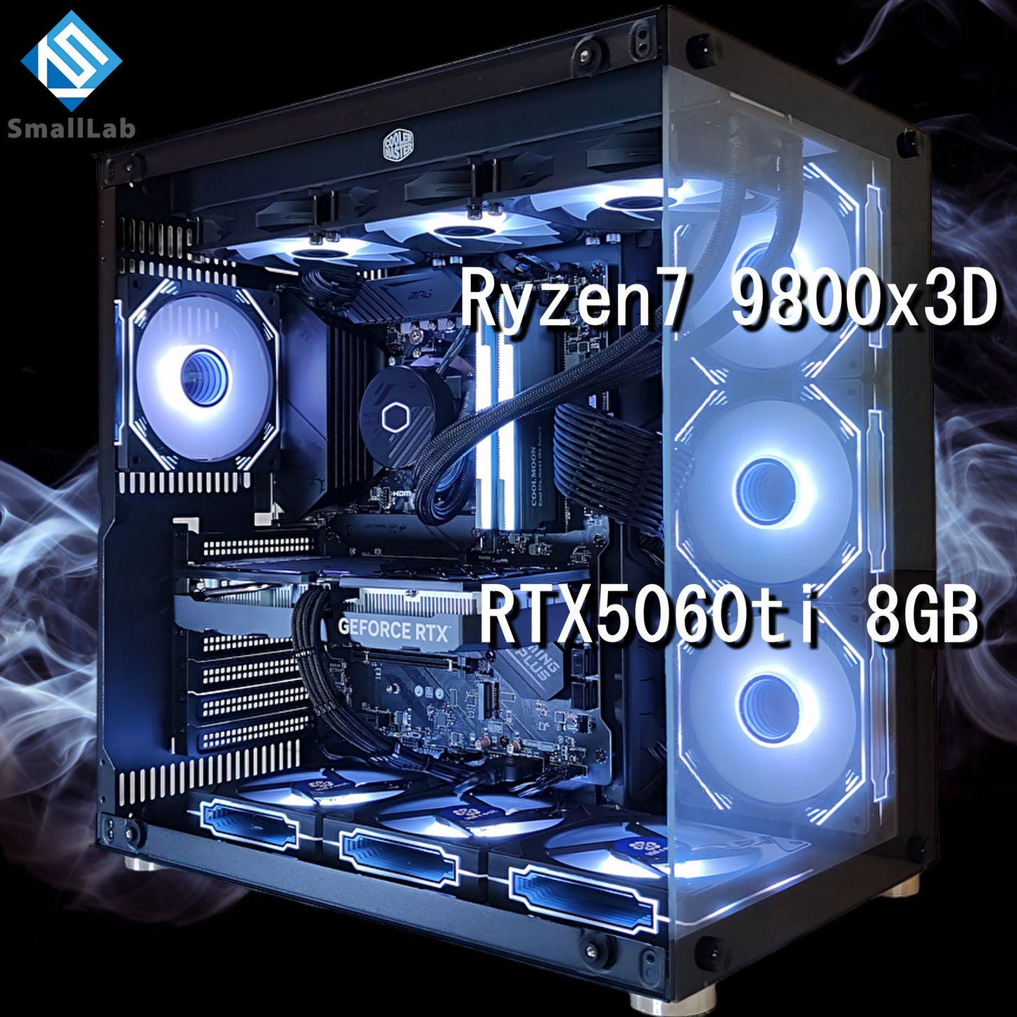 AMD Ryzen7 9800x3D ／ RTX5060ti 8GB ガラス2面ATX ゲーミングPC Windows11 Home 簡易水冷 360mm ブラック 黒