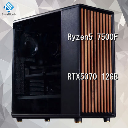 AMD Ryzen5 7500F ／ RTX5070 12GB ウッドデザイン ゲーミングPC Windows11 Home 簡易水冷 240mm ブラック 黒