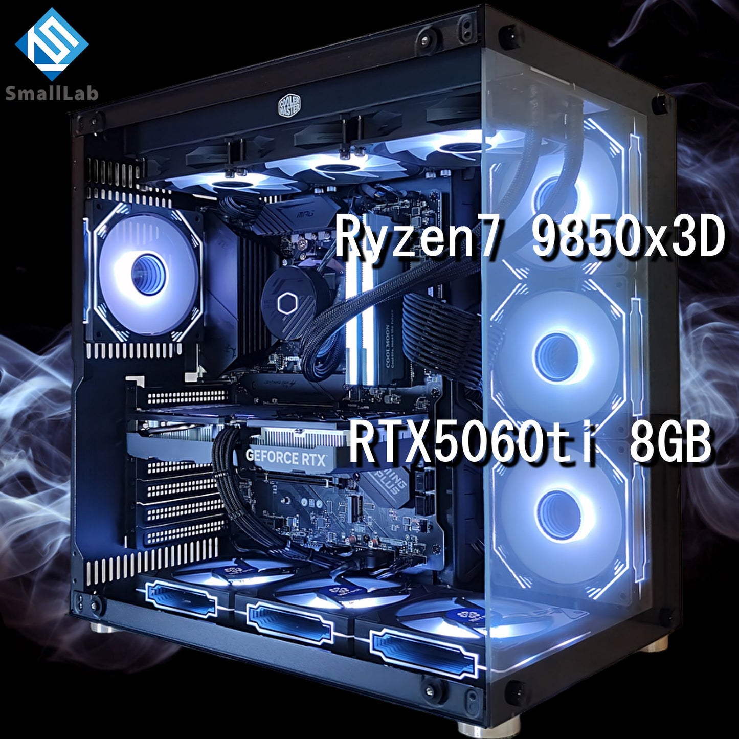 AMD Ryzen7 9850x3D ／ RTX5060ti 8GB ガラス2面ATX ゲーミングPC Windows11 Home 簡易水冷 360mm ブラック 黒