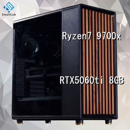 AMD Ryzen7 9700x ／ RTX5060ti 8GB ウッドデザイン ゲーミングPC Windows11 Home 簡易水冷 240mm ブラック 黒