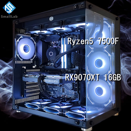 AMD Ryzen5 7500F ／ RX9070XT 16GB ガラス2面ATX ゲーミングPC Windows11 Home 簡易水冷 360mm ブラック 黒