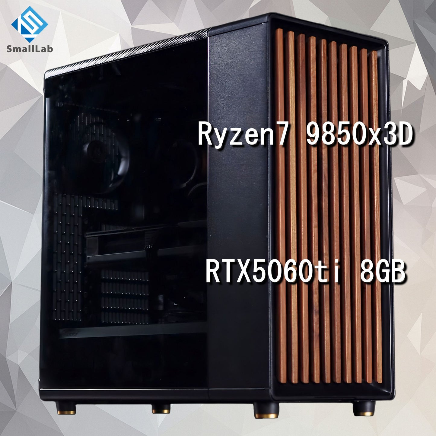 AMD Ryzen7 9850x3D ／ RTX5060ti 8GB ウッドデザイン ゲーミングPC Windows11 Home 簡易水冷 240mm ブラック 黒