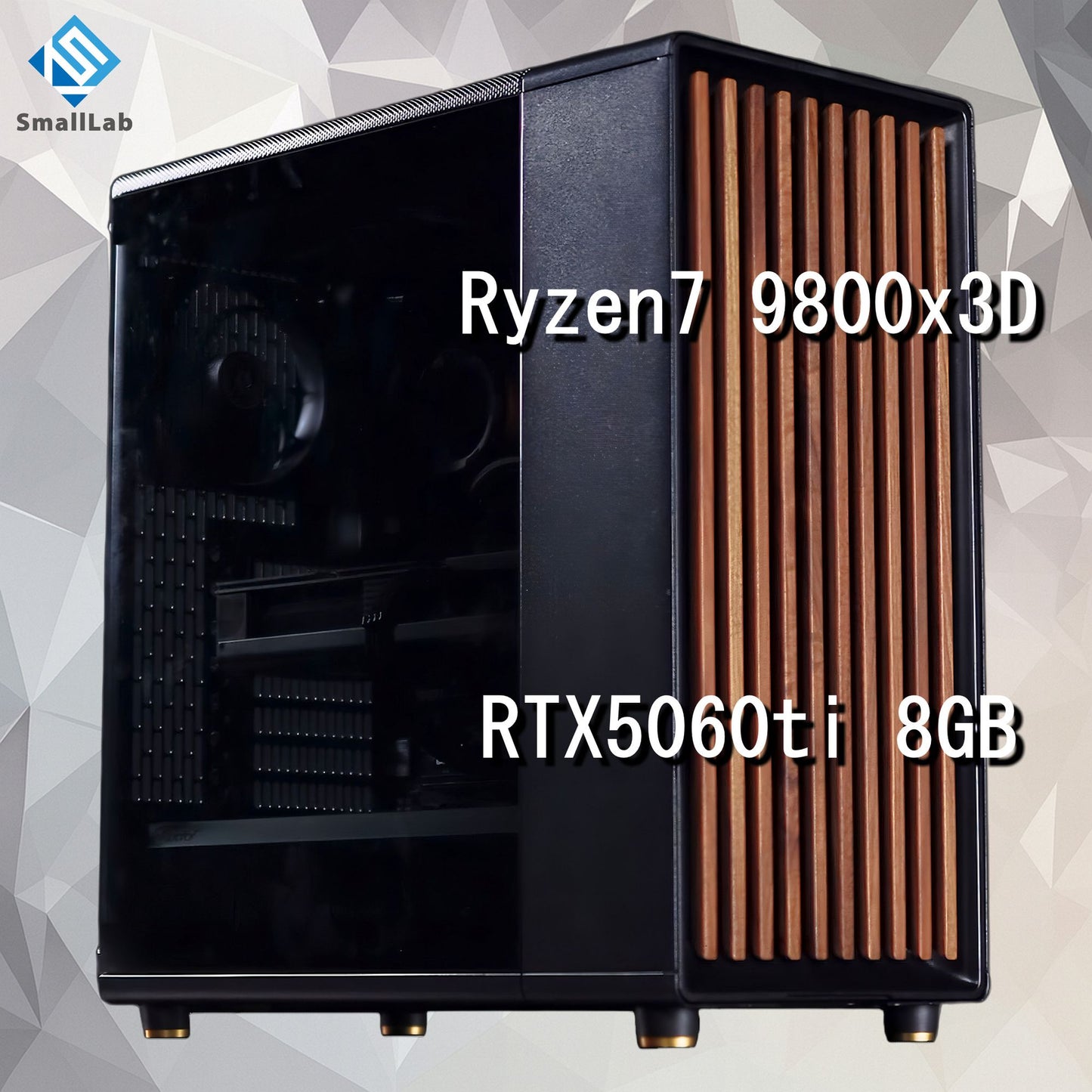 AMD Ryzen7 9800x3D ／ RTX5060ti 8GB ウッドデザイン ゲーミングPC Windows11 Home 簡易水冷 240mm ブラック 黒