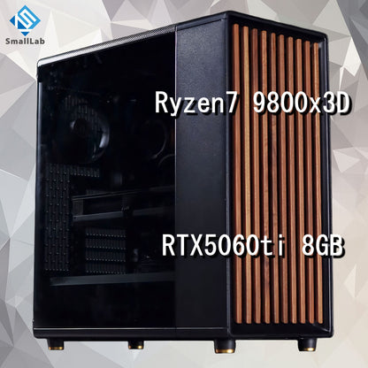 AMD Ryzen7 9800x3D ／ RTX5060ti 8GB ウッドデザイン ゲーミングPC Windows11 Home 簡易水冷 240mm ブラック 黒