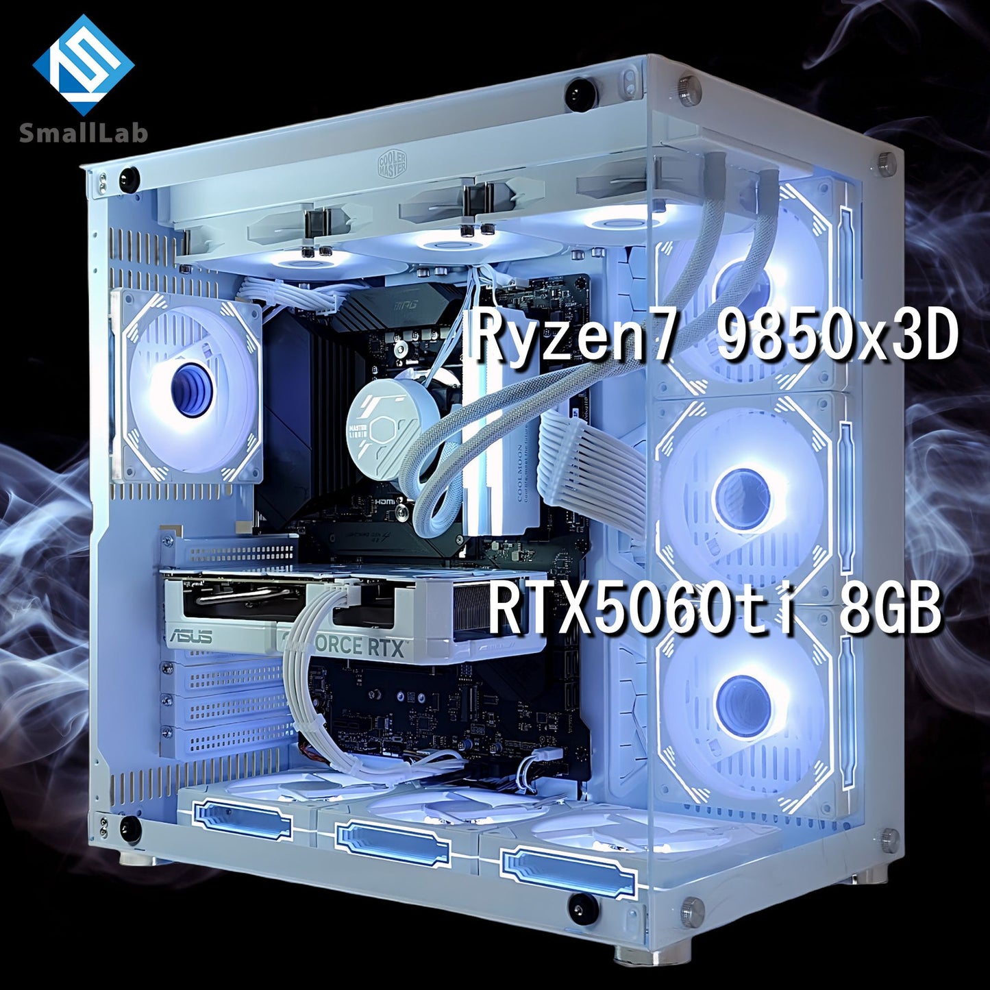 AMD Ryzen7 9850x3D ／ RTX5060ti 8GB ガラス2面ATX ゲーミングPC Windows11 Home 簡易水冷 360mm ホワイト 白