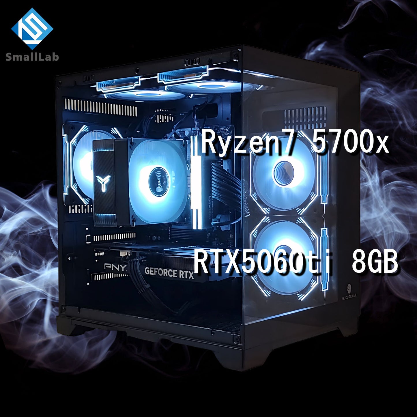 AMD Ryzen7 5700x ／ RTX5060ti 8GB ガラス2面コンパクト ゲーミングPC Windows11 Home ブラック 黒