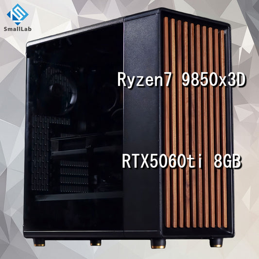 AMD Ryzen7 9850x3D ／ RTX5060ti 8GB ウッドデザイン ゲーミングPC Windows11 Home 簡易水冷 240mm ブラック 黒