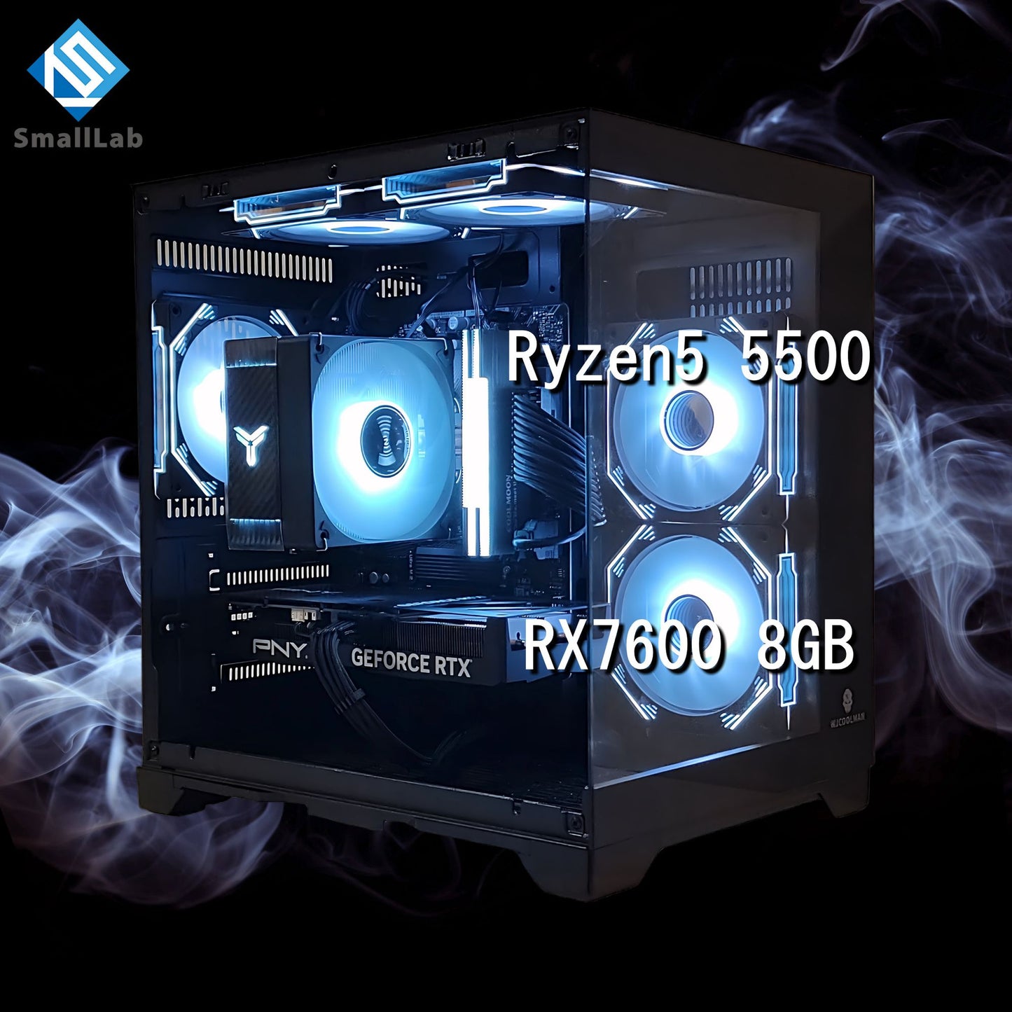 AMD Ryzen5 5500 ／ RX7600 8GB ガラス2面コンパクト ゲーミングPC Windows11 Home ブラック 黒
