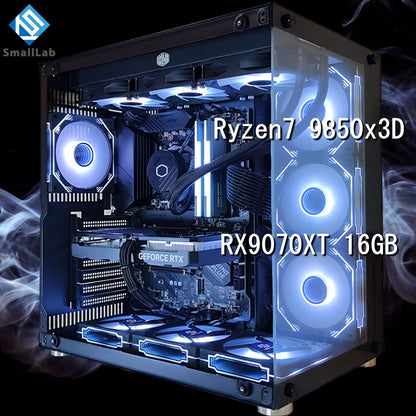 AMD Ryzen7 9850x3D ／ RX9070XT 16GB ガラス2面ATX ゲーミングPC Windows11 Home 簡易水冷 360mm ブラック 黒