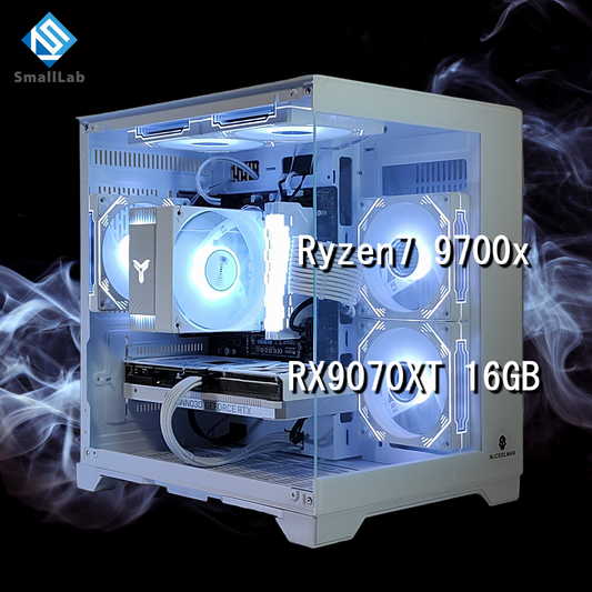 AMD Ryzen7 9700x ／ RX9070XT 16GB ガラスコンパクト ゲーミングPC Windows11 Home ホワイト 白