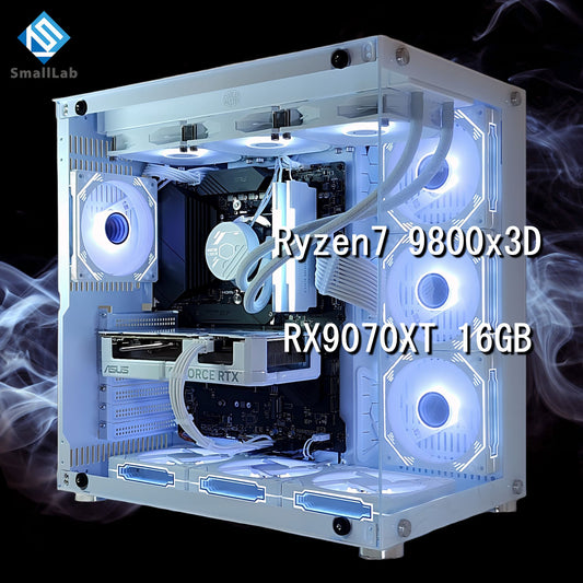 AMD Ryzen7 9800x3D ／ RX9070XT 16GB ガラス2面ATX ゲーミングPC Windows11 Home 簡易水冷 360mm ホワイト 白