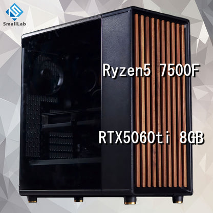 AMD Ryzen5 7500F ／ RTX5060ti 8GB ウッドデザイン ゲーミングPC Windows11 Home 簡易水冷 240mm ブラック 黒