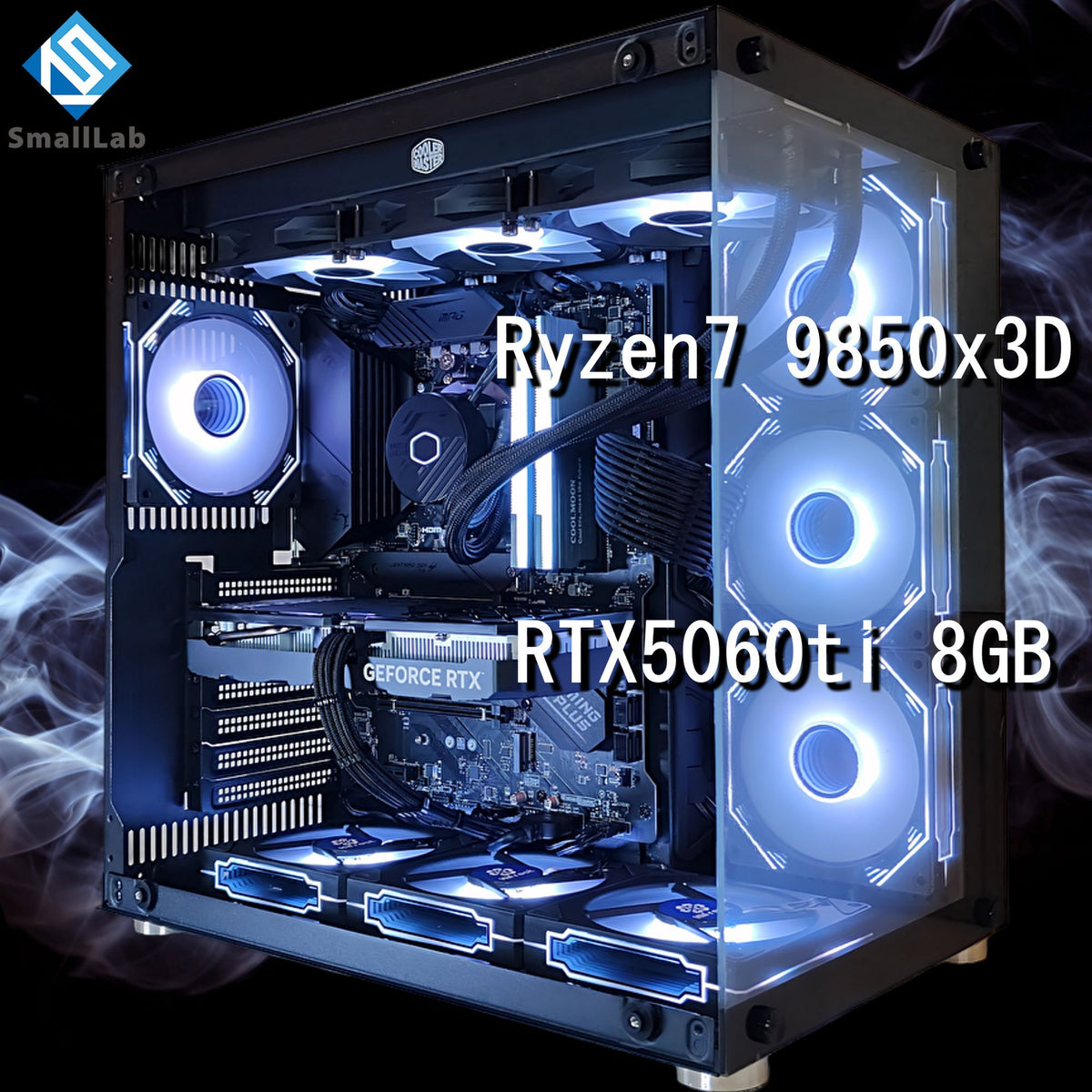AMD Ryzen7 9850x3D ／ RTX5060ti 8GB ガラス2面ATX ゲーミングPC Windows11 Home 簡易水冷 360mm ブラック 黒