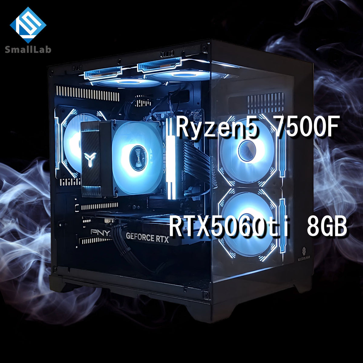 AMD Ryzen5 7500F ／ RTX5060ti 8GB ガラス2面コンパクト ゲーミングPC Windows11 Home ブラック 黒