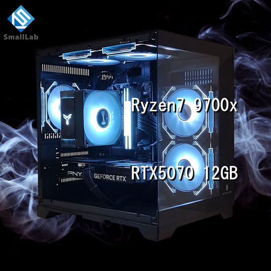 AMD Ryzen7 9700x ／ RTX5070 12GB ガラスコンパクト ゲーミングPC Windows11 Home ブラック 黒
