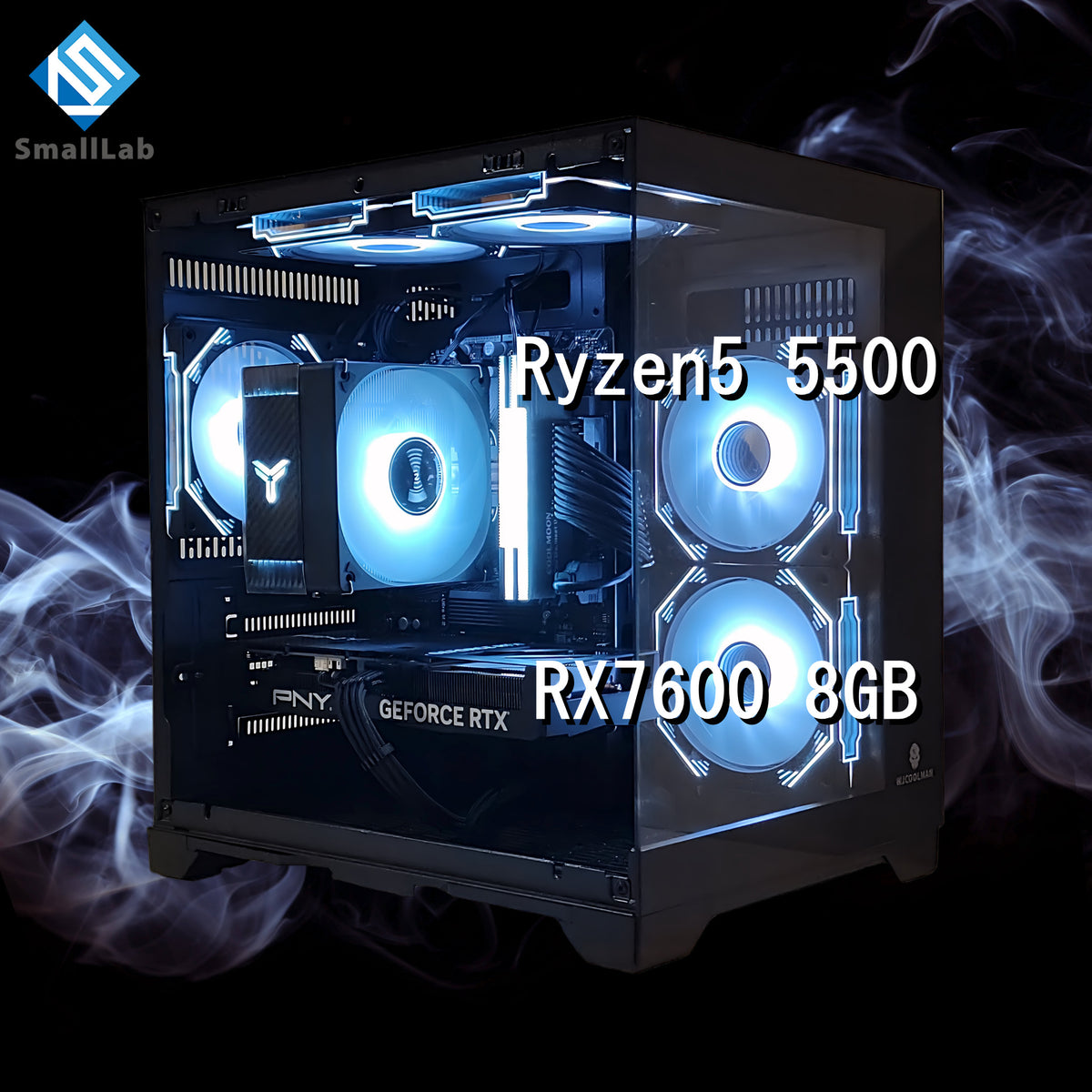 AMD Ryzen5 5500 ／ RX7600 8GB コンパクトLED ゲーミングPC Windows 11 ブラック 黒