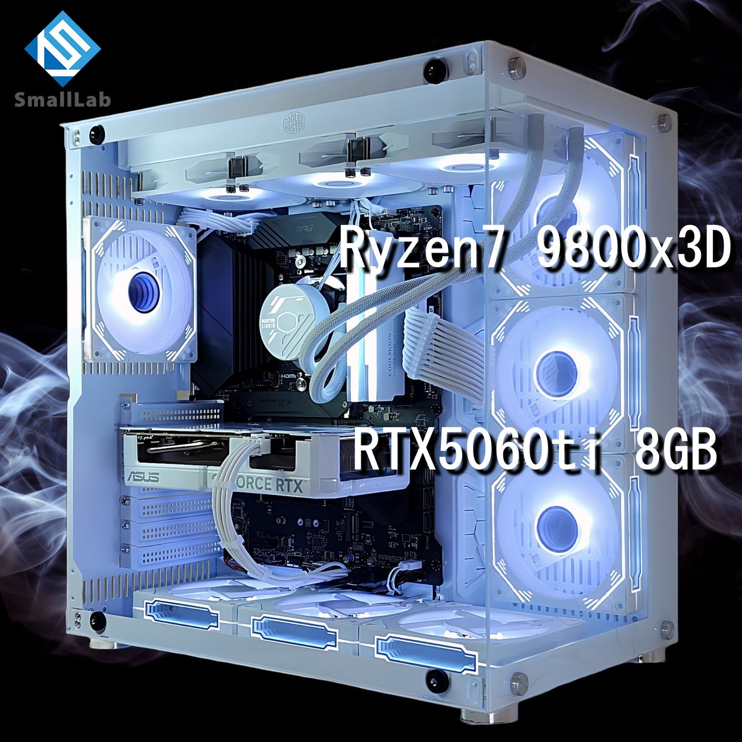 AMD Ryzen7 9800x3D ／ RTX5060ti 8GB ガラス2面ATX ゲーミングPC Windows11 Home 簡易水冷 360mm ホワイト 白